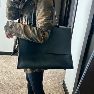 Large Black Italian Leather Elegant Tote